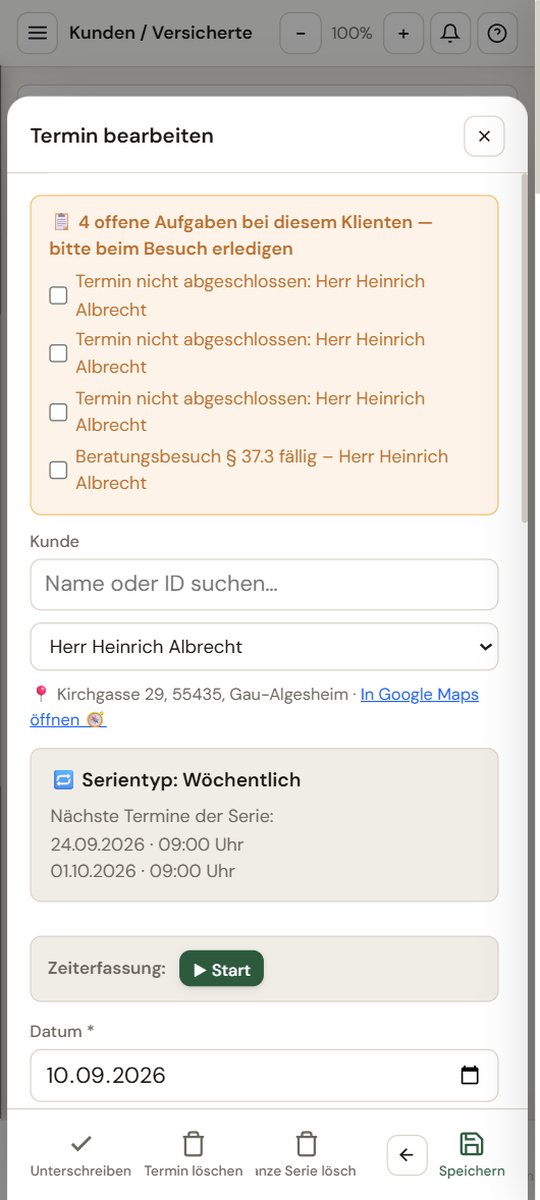 Termin mit Aufgaben-Hinweis – Mobil