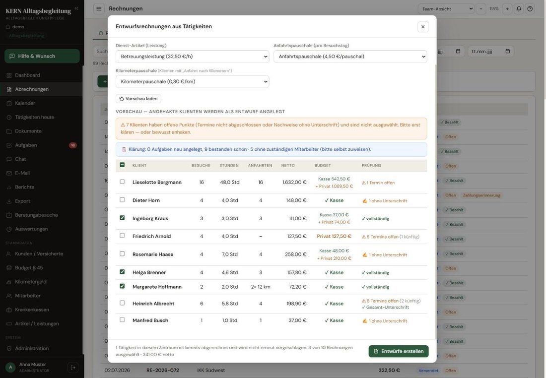 Abrechnung mit Prüfung – Web
